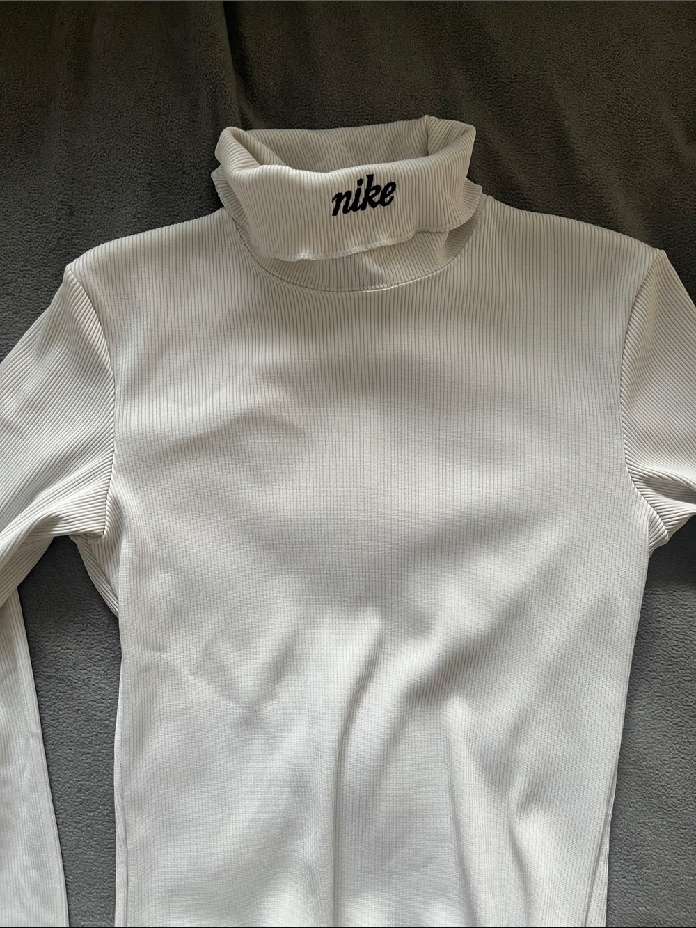 Nike White Ribbed Long Sleeve Turtleneck Top